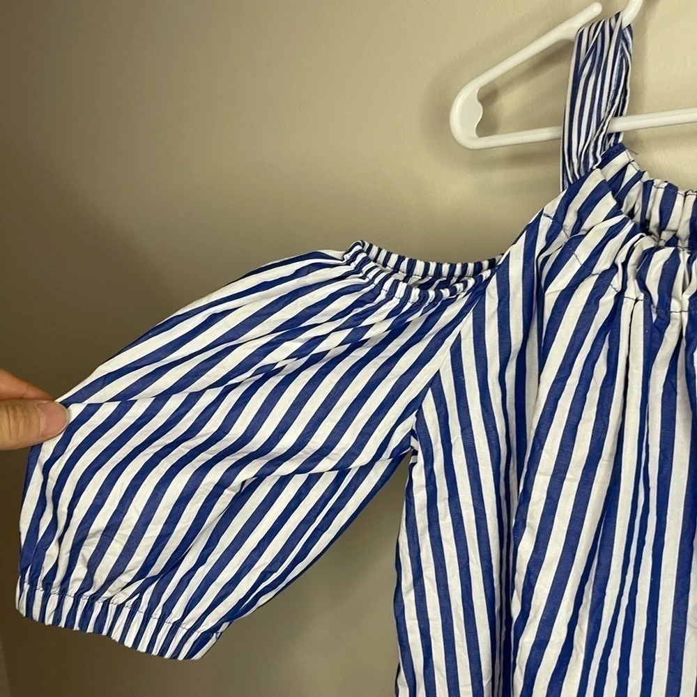 Zara Girls Blue White Striped Cold Shoulder Strap Blouse